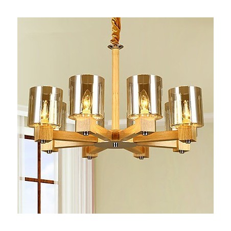 Lampada a sospensione country in legno e bambù 10xE26/E27