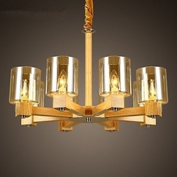 Lampada a sospensione country in legno e bambù 10xE26/E27