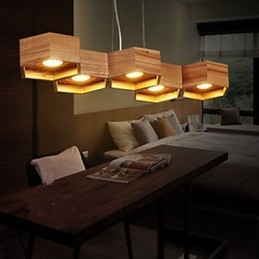 Lampada a sospensione Country in legno e bambù