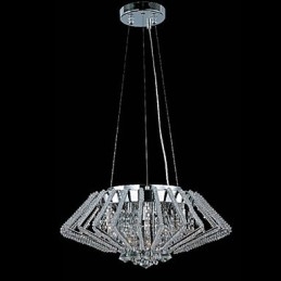 Lampada a sospensione a forma di diamante in cristallo e acciaio inox cromato 9 luci