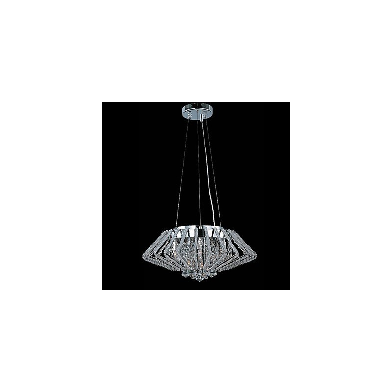 Lampada a sospensione a forma di diamante in cristallo e acciaio inox cromato 9 luci