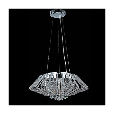 Lampada a sospensione a forma di diamante in cristallo e acciaio inox cromato 9 luci
