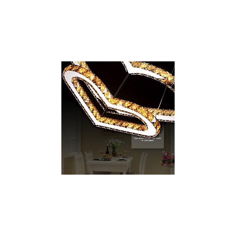 Lampadario a sospensione in cristallo K9 trasparente o ambra a doppio cuore LED