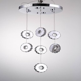 Lampadario moderno in cristallo e acciaio inox a 7 luci e 7 anelli