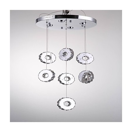 Lampadario moderno in cristallo e acciaio inox a 7 luci e 7 anelli