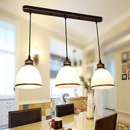 Lampadario a sospensione vintage in metallo e vetro bianco, 3 lampadine E26/E27