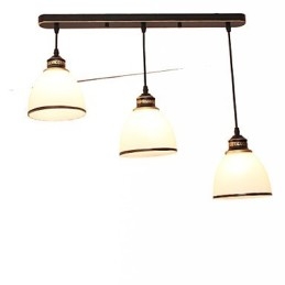 Lampadario a sospensione vintage in metallo e vetro bianco, 3 lampadine E26/E27