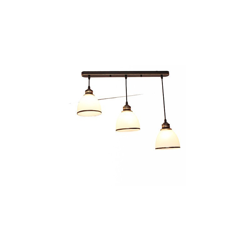 Lampadario a sospensione vintage in metallo e vetro bianco, 3 lampadine E26/E27