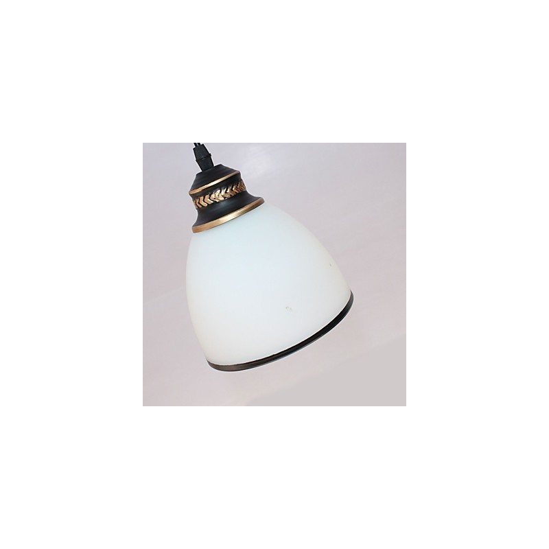Lampadario a sospensione vintage in metallo e vetro bianco, 3 lampadine E26/E27