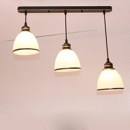 Lampadario a sospensione vintage in metallo e vetro bianco, 3 lampadine E26/E27