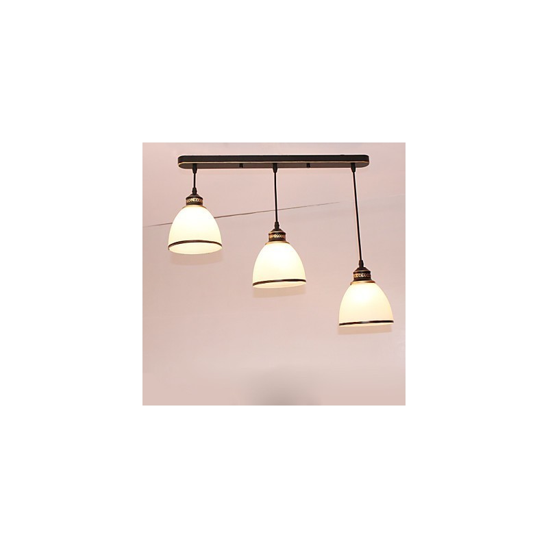 Lampadario a sospensione vintage in metallo e vetro bianco, 3 lampadine E26/E27