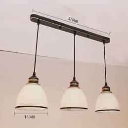 Lampadario a sospensione vintage in metallo e vetro bianco, 3 lampadine E26/E27