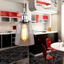 Lampada a sospensione industriale retrò Edison in vetro cromato, 3 luci E26/E27