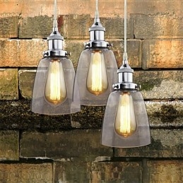 Lampada a sospensione industriale retrò Edison in vetro cromato, 3 luci E26/E27