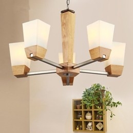 Lampada a sospensione country in legno e bambù, 10 lampadine E26/E27, catena regolabile