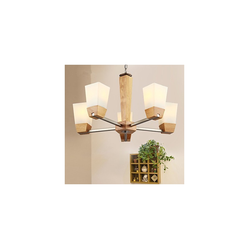 Lampada a sospensione country in legno e bambù, 10 lampadine E26/E27, catena regolabile