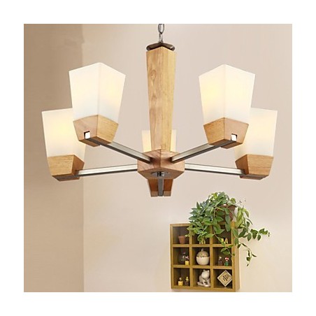 Lampada a sospensione country in legno e bambù, 10 lampadine E26/E27, catena regolabile
