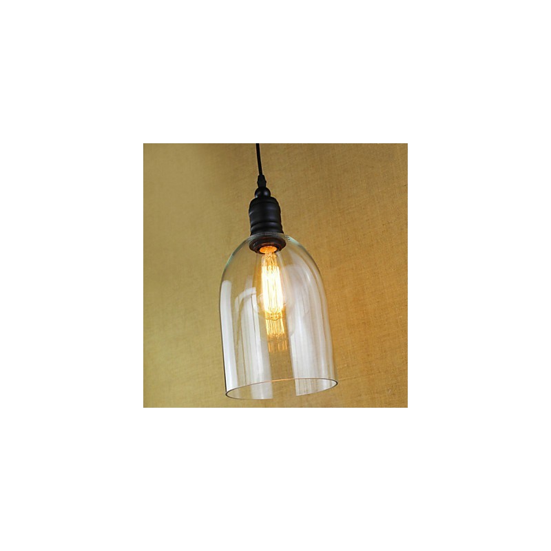 Lampada a sospensione vintage retrò country classica tradizionale in vetro trasparente nera, 3 luci