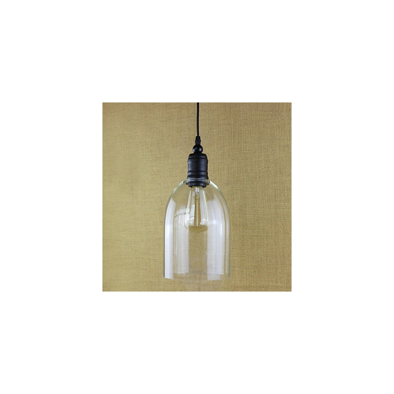 Lampada a sospensione vintage retrò country classica tradizionale in vetro trasparente nera, 3 luci