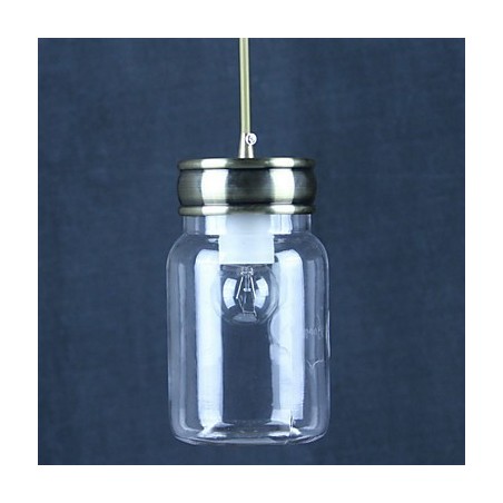 Lampada a sospensione in vetro trasparente stile country vintage con dettagli neri