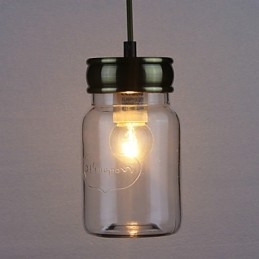 Lampada a sospensione in vetro trasparente stile country vintage con dettagli neri