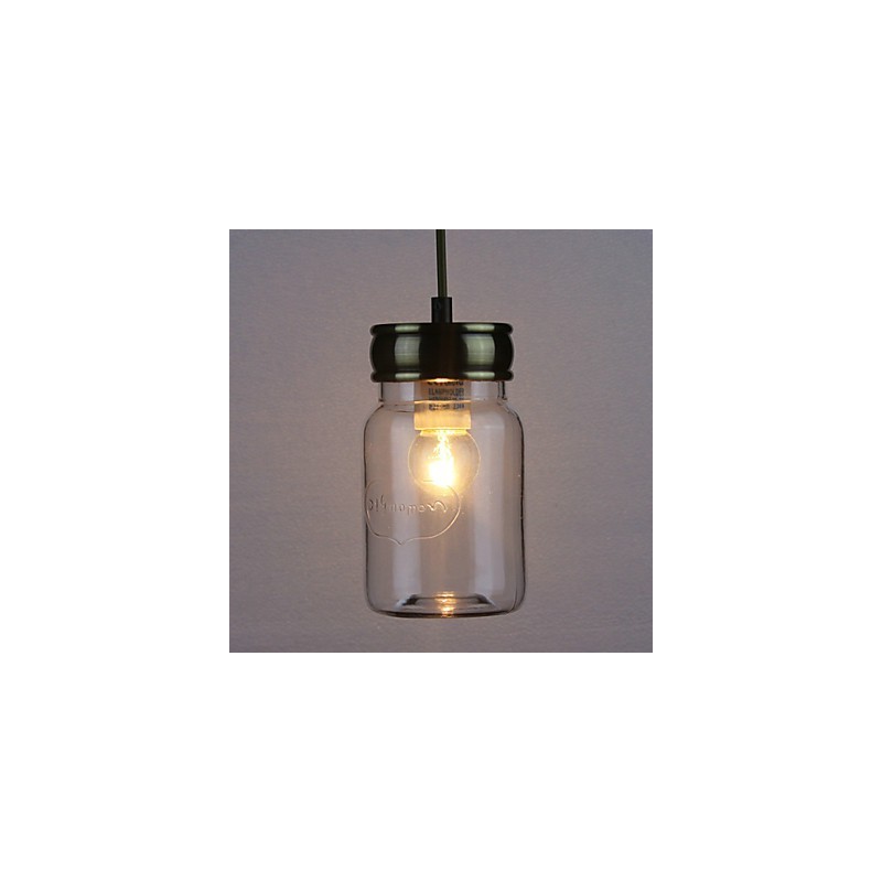 Lampada a sospensione in vetro trasparente stile country vintage con dettagli neri