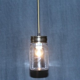 Lampada a sospensione in vetro trasparente stile country vintage con dettagli neri