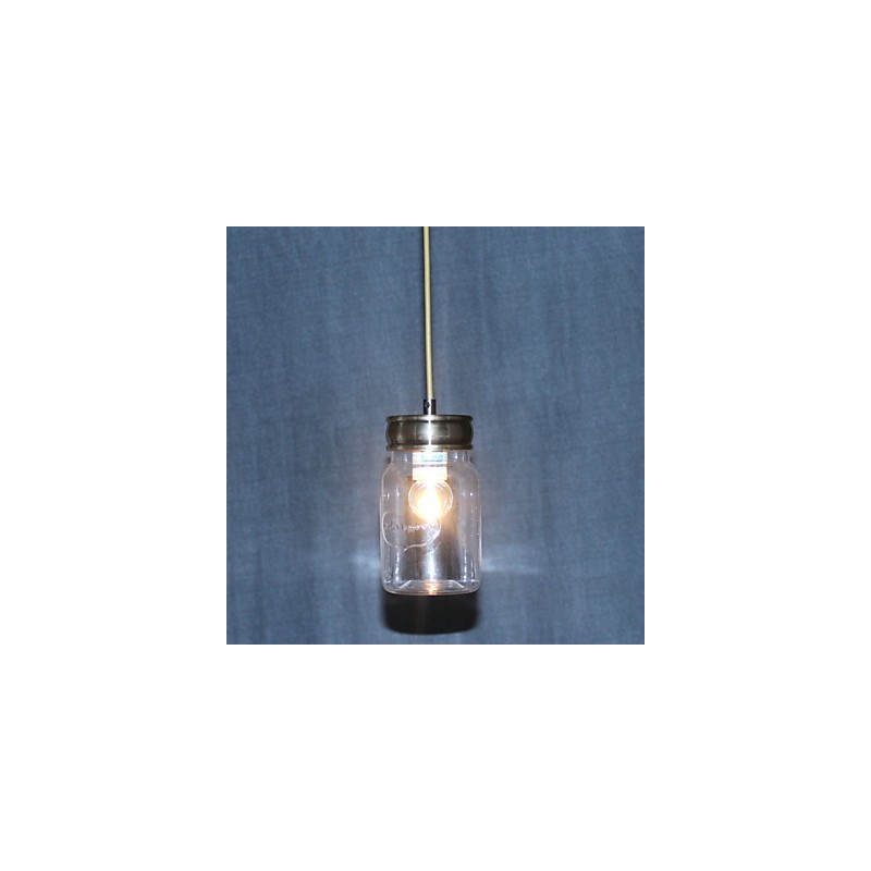 Lampada a sospensione in vetro trasparente stile country vintage con dettagli neri