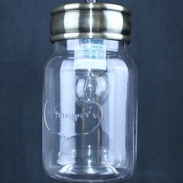 Lampada a sospensione in vetro trasparente stile country vintage con dettagli neri