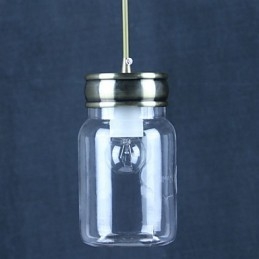 Lampada a sospensione in vetro trasparente stile country vintage con dettagli neri