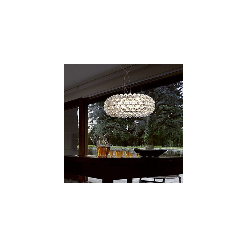 Lampada a sospensione con perline cromata in acrilico 1 luce Dia 14 x H 14 cm