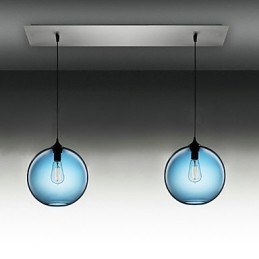Lampada a sospensione moderna in vetro blu con bolle rotonde, 2 luci