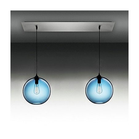 Lampada a sospensione moderna in vetro blu con bolle rotonde, 2 luci