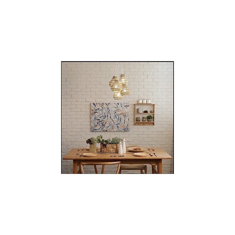 Lampadario a sospensione retrò creativo a 5 luci con corda in gabbia beige