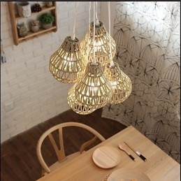 Lampadario a sospensione retrò creativo a 5 luci con corda in gabbia beige