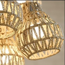 Lampadario a sospensione retrò creativo a 5 luci con corda in gabbia beige