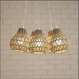 Lampadario a sospensione retrò creativo a 5 luci con corda in gabbia beige