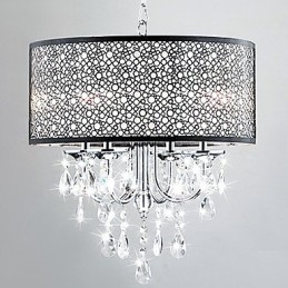 Lampada a sospensione moderna in cristallo a 4 luci, finitura argento, 55 cm