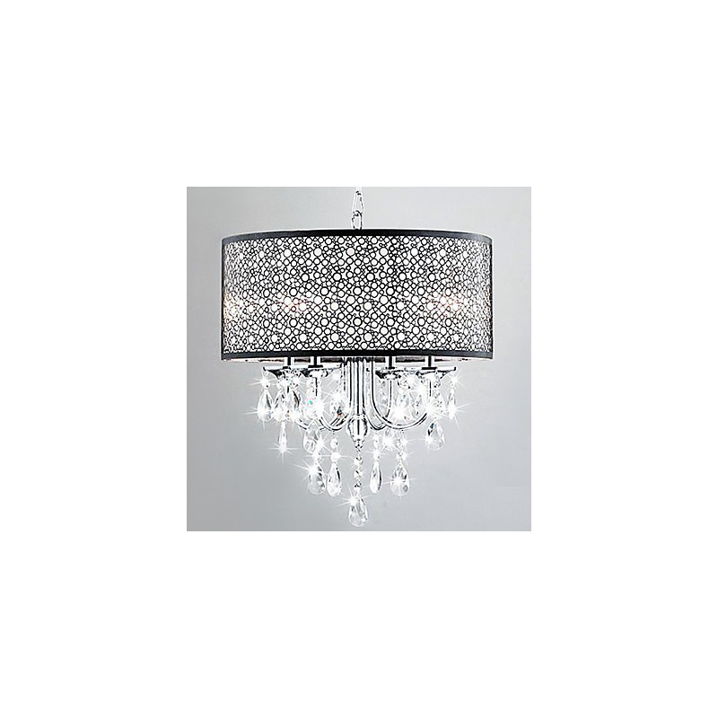 Lampada a sospensione moderna in cristallo a 4 luci, finitura argento, 55 cm