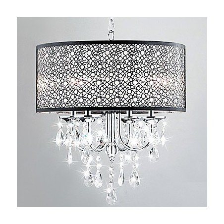 Lampada a sospensione moderna in cristallo a 4 luci, finitura argento, 55 cm