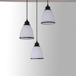 Lampada a sospensione retrò Mini a 3 livelli in metallo e vetro bianco