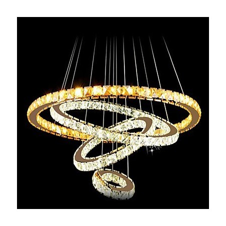 Lampadario a sospensione circolare in cristallo K9, 4 anelli, LED integrato