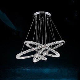 Lampadario a sospensione circolare in cristallo K9, 4 anelli, LED integrato