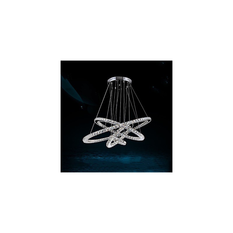 Lampadario a sospensione circolare in cristallo K9, 4 anelli, LED integrato