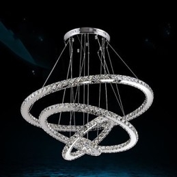 Lampadario a sospensione circolare in cristallo K9, 4 anelli, LED integrato