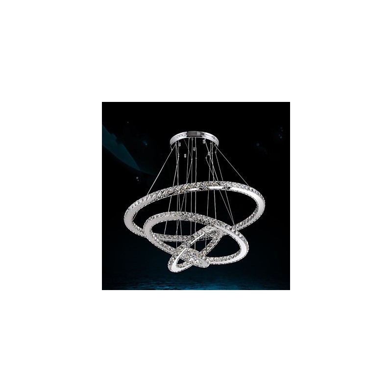 Lampadario a sospensione circolare in cristallo K9, 4 anelli, LED integrato