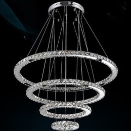 Lampadario a sospensione circolare in cristallo K9, 4 anelli, LED integrato
