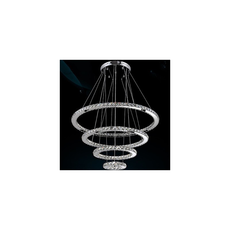 Lampadario a sospensione circolare in cristallo K9, 4 anelli, LED integrato