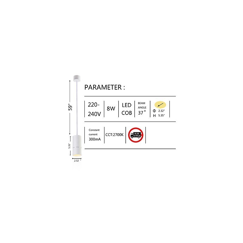 GE 05032 Lampada a sospensione mini LED 8W 136 mm 1 luce bianco polvere in alluminio