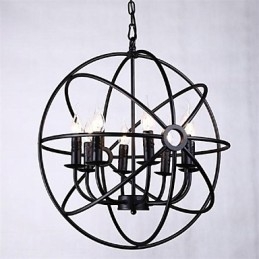 Mini lampadario a sospensione moderno classico rustico retrò nero in metallo, 8 luci E12/E14